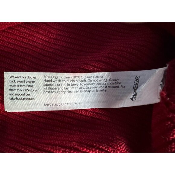 Eileen Fisher Woman's Sz XS Dark Red Ribbed Knit Top Organic Linen Cotton Blend - Picture 5 of 8
